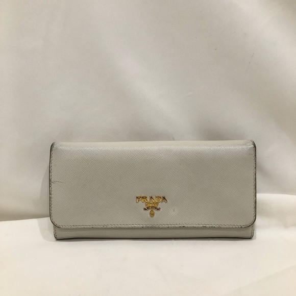Prada White Saffiano Leather Long Wallet Sku#84118 (gently used, color loss) - Picture 1 of 15